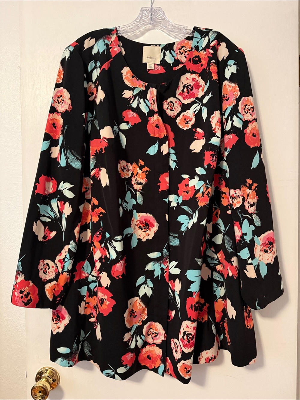 Black Floral Long Sleeve Jacket Swing Coat Coral Dress Sejour 20 Plus Spring